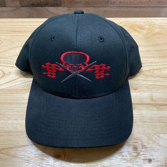 No Fear Hat Skull Flag Flex Ball Cap Black Red Stitching Small/Medium - Picture 11 of 16